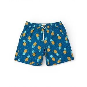 Elysian Mens Teal Pineapple Print Swim Trunks Sz-Medium Elastic Waist Drawstring